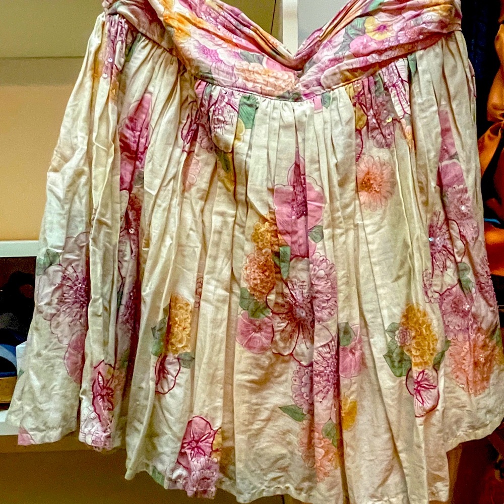 French Connection A-Line Tan with Flowers (and little sequins) Skirt - Size 12